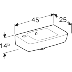 Selnova Compact Umywalka kompakt., B45cm, H14.5cm, T25cm, krótka, z przelew, z otworem na bat. po lewej GEBERIT 500.319.01.5