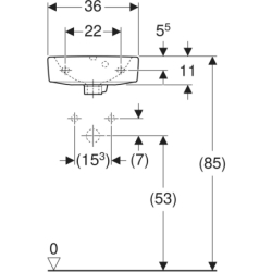 Selnova Umywalka kompaktowa, B36cm, H15cm, T29cm, z przelewem, z otworem na baterię GEBERIT 500.320.01.7