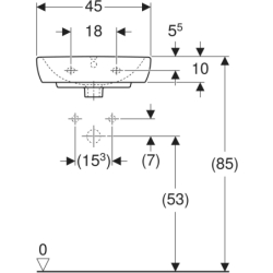 Selnova Square Umywalka kompaktowa, B45cm, H16cm, T35cm, z przelewem, z otworem na baterię GEBERIT 500.322.01.7