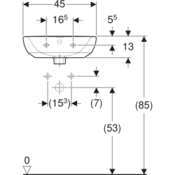 Selnova Umywalka kompaktowa, B45cm, H17cm, T37cm, z przelewem, z otworem na baterię GEBERIT 500.324.01.7