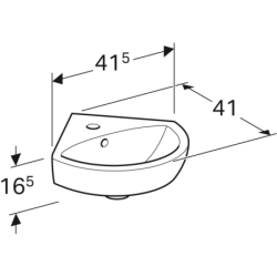 Selnova Umywalka kompaktowa narożna, B41.5cm, H16.5cm, T41cm, z przelewem, z otworem na baterię GEBERIT 500.326.01.5