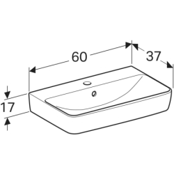 Selnova Compact Umywalka, B60cm, H17cm, T37cm, z przelewem, z otworem na baterię GEBERIT 501.511.00.7