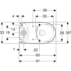 Selnova Compact miska WC do spł. nasadzanej, 35,5z60x40cm, krótka,  odpływ uniwersalny, Rimfree GEBERIT 500.478.01.7