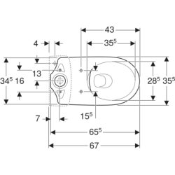 Selnova Comfort WC do spłuczki nasadzanej,  B35.5cm, H46cm, T65.5cm, podwyższona, odpływ poziom, Rimfree GEBERIT 500.486.01.7
