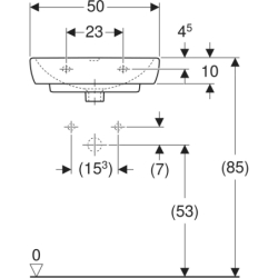 Selnova Square Umywalka kompaktowa, B50cm, H17cm, T42cm, bez przelewu, z otworem na baterię GEBERIT 500.310.01.2