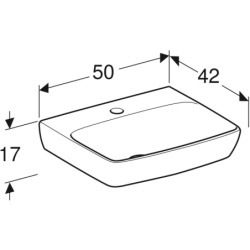 Selnova Square Umywalka kompaktowa, B50cm, H17cm, T42cm, bez przelewu, z otworem na baterię GEBERIT 500.310.01.2