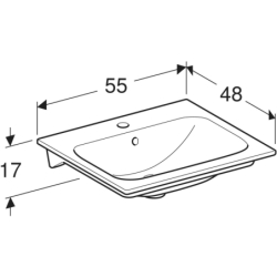 Selnova Square Umywalka meblowa, B55cm, H16.8cm, T48cm, cienki rant, z przelewem,  z otworem na baterię GEBERIT 500.993.00.1