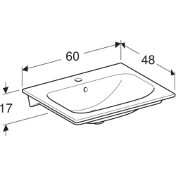 Selnova Square Umywalka meblowa, B60cm, H16.8cm, T48cm, cienki rant, z przelewem,  z otworem na baterię GEBERIT 500.994.00.1