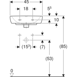 Selnova Square Umywalka kompaktowa, B45cm, H16cm, T35cm, bez przelewu, z otworem na baterię GEBERIT 500.322.01.2