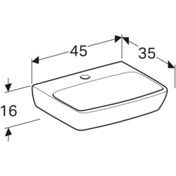 Selnova Square Umywalka kompaktowa, B45cm, H16cm, T35cm, bez przelewu, z otworem na baterię GEBERIT 500.322.01.2