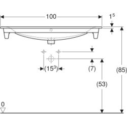 Selnova Square Umywalka meblowa, B100cm, H16.8cm, T48cm, cienki rant, z przelewem,  z otworem na baterię GEBERIT 500.997.00.1