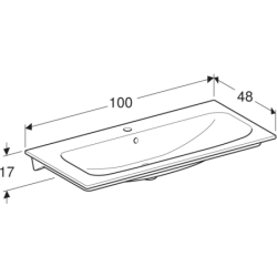 Selnova Square Umywalka meblowa, B100cm, H16.8cm, T48cm, cienki rant, z przelewem,  z otworem na baterię GEBERIT 500.997.00.1
