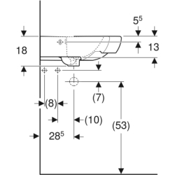 Selnova Umywalka kompaktowa narożna, B59cm, H18cm, T56cm, z przelewem, z otworem na baterię GEBERIT 501.050.00.5