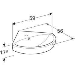 Selnova Umywalka kompaktowa narożna, B59cm, H18cm, T56cm, z przelewem, z otworem na baterię GEBERIT 501.050.00.5