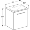 Selnova Square Set szafki podum., 1 drzwi, 60x50,2x65,2cm, lava, z um. slim rant, z przel. i otw. na bat. GEBERIT 501.253.00.1