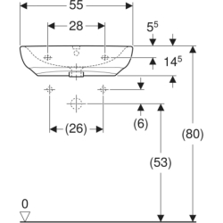 Selnova Comfort Umywalka, B55cm, H15cm, T55cm, z przelewem, z otworem na baterię GEBERIT 501.461.00.7