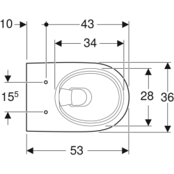 Selnova Wisząca miska WC, lejowa, B36cm, H33cm, T53cm, częściowo ukryte mocowania, Rimfree GEBERIT 501.545.01.1