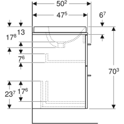 Selnova Square Set szafka i blat ,59,1x50,2x70,3cm,2 szufl., lava, z um. wpuszczaną, GEBERIT 502.869.00.1