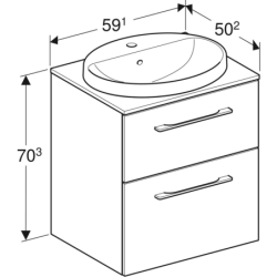 Selnova Square Set szafka i blat ,59,1x50,2x70,3cm,2 szufl., lava, z um. wpuszczaną, GEBERIT 502.869.00.1