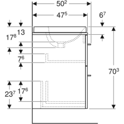 Selnova Square Set szafka i blat, 79,1x50,2x70,3cm2 szufl., orzech włoski hickory, z um. wpuszczaną, GEBERIT 502.874.00.1