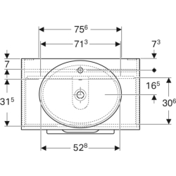 Selnova Square Set szafka i blat, 79,1x50,2x70,3cm2 szufl., orzech włoski hickory, z um. wpuszczaną, GEBERIT 502.874.00.1