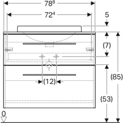 Selnova Square Set szafka i blat, 79,1x50,2x70,3cm2 szufl., orzech włoski hickory jasny, z um. wpuszczaną, GEBERIT 502.875.00.1