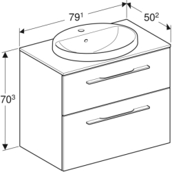 Selnova Square Set szafka i blat, 79,1x50,2x70,3cm2 szufl., orzech włoski hickory jasny, z um. wpuszczaną, GEBERIT 502.875.00.1