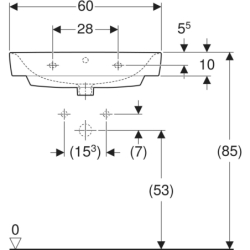 Selnova Compact Umywalka, B65cm, H17.5cm, T40cm, z przelewem, z otworem na baterię GEBERIT 501.890.00.7
