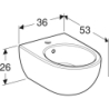 Selnova Bidet wiszący, B36cm, H26cm, T53cm, ukryte mocowania, z przelewem, z otworem na baterię GEBERIT 501.993.00.1