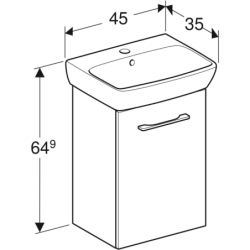 Selnova Square Set szafki podumyw., 45x35x64,9cm, 1 drzwi, biały, z umyw. kompakt, z przelew i otw. na bat. GEBERIT 502.746.00.1