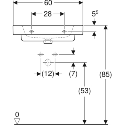 Modo Umywalka, B60cm, H15.5cm, T48.5cm, z przelewem, z otworem na baterię GEBERIT 502.832.00.1