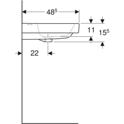 Modo Umywalka, B60cm, H15.5cm, T48.5cm, z przelewem, z otworem na baterię GEBERIT 502.832.00.1