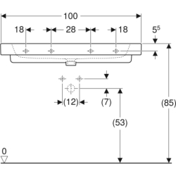 Modo Umywalka, B100cm, H15.5cm, T48.5cm, z przelewem, z otworem na baterię GEBERIT 502.876.00.1