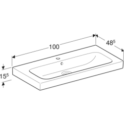Modo Umywalka, B100cm, H15.5cm, T48.5cm, z przelewem, z otworem na baterię GEBERIT 502.876.00.1
