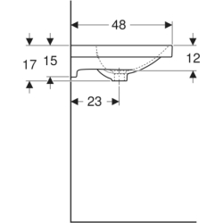 Acanto Umywalka, B60cm, H17cm, T48.2cm, z przelewem, z otworem na baterię, KeraTect GEBERIT 500.620.01.8