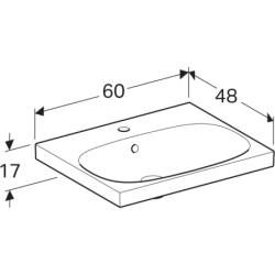 Acanto Umywalka, B60cm, H17cm, T48.2cm, z przelewem, z otworem na baterię, KeraTect GEBERIT 500.620.01.8