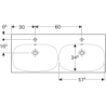 Acanto Umywalka podwójna, B120cm, H16.8cm, T48.2cm, z przelewem, z dwoma otworami na baterię, KeraTect GEBERIT 500.627.01.8