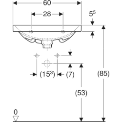 Acanto Umywalka, B60cm, H20cm, T48.2cm, z przelewem, z otworem na baterię,  krótka, KeraTect GEBERIT 500.631.01.8