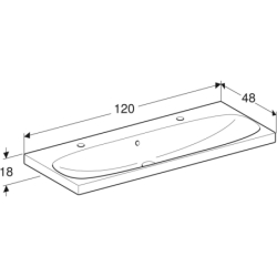 Acanto Umywalka, B120cm, H18cm, T48.2cm, z przelewem, z dwoma otworami na baterię, KeraTect GEBERIT 501.880.00.2