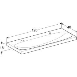 Acanto Umywalka, B120cm, H18cm, T48.2cm, bez przelewu, z dwoma otworami na baterię, KeraTect GEBERIT 501.880.00.6