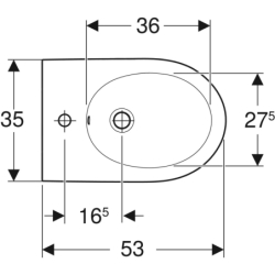 Acanto Bidet wiszący, B35.5cm, H27.5cm, T53cm, z przelewem, z otworem na baterię GEBERIT 502.825.00.1