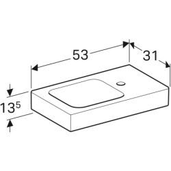 iCon Umywalka kompakt., B53cm, 13.5cm, T31cm, bez przelew., z otworem na bat. po prawej stronie, KeraTect GEBERIT 124053600