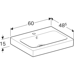 iCon Umywalka, B60cm, H15.5cm, T48.5cm, z przelewem, z otworem na baterię, KeraTect GEBERIT 124060600