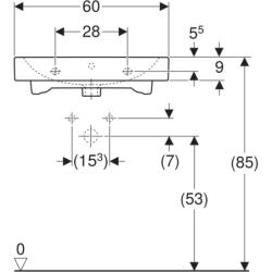 iCon Umywalka, B60cm, H15.5cm, T48.5cm, z przelewem, bez otworu na baterię, KeraTect GEBERIT 124063600