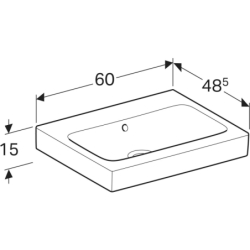 iCon Umywalka, B60cm, H15.5cm, T48.5cm, z przelewem, bez otworu na baterię, KeraTect GEBERIT 124063600