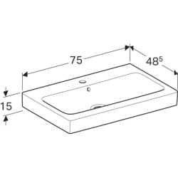 iCon Umywalka, B75cm, H15.5cm, T48.5cm, z przelewem, z otworem na baterię, KeraTect GEBERIT 124075600