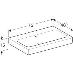iCon Umywalka, B75cm, H15.5cm, T48.5cm, z przelewem, bez otworu na baterię, KeraTect GEBERIT 124078600