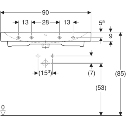 iCon Umywalka, B90cm, H16cm, T48.5cm, z przelewem, z otworem na baterię, KeraTect GEBERIT 124090600