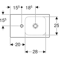 iCon Umywalka kompakt., B53cm, 13.5cm, T31cm, bez przelew., z otworem na bat. po lewej stronie, KeraTect GEBERIT 124153600