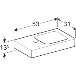 iCon Umywalka kompakt., B53cm, 13.5cm, T31cm, bez przelew., z otworem na bat. po lewej stronie, KeraTect GEBERIT 124153600